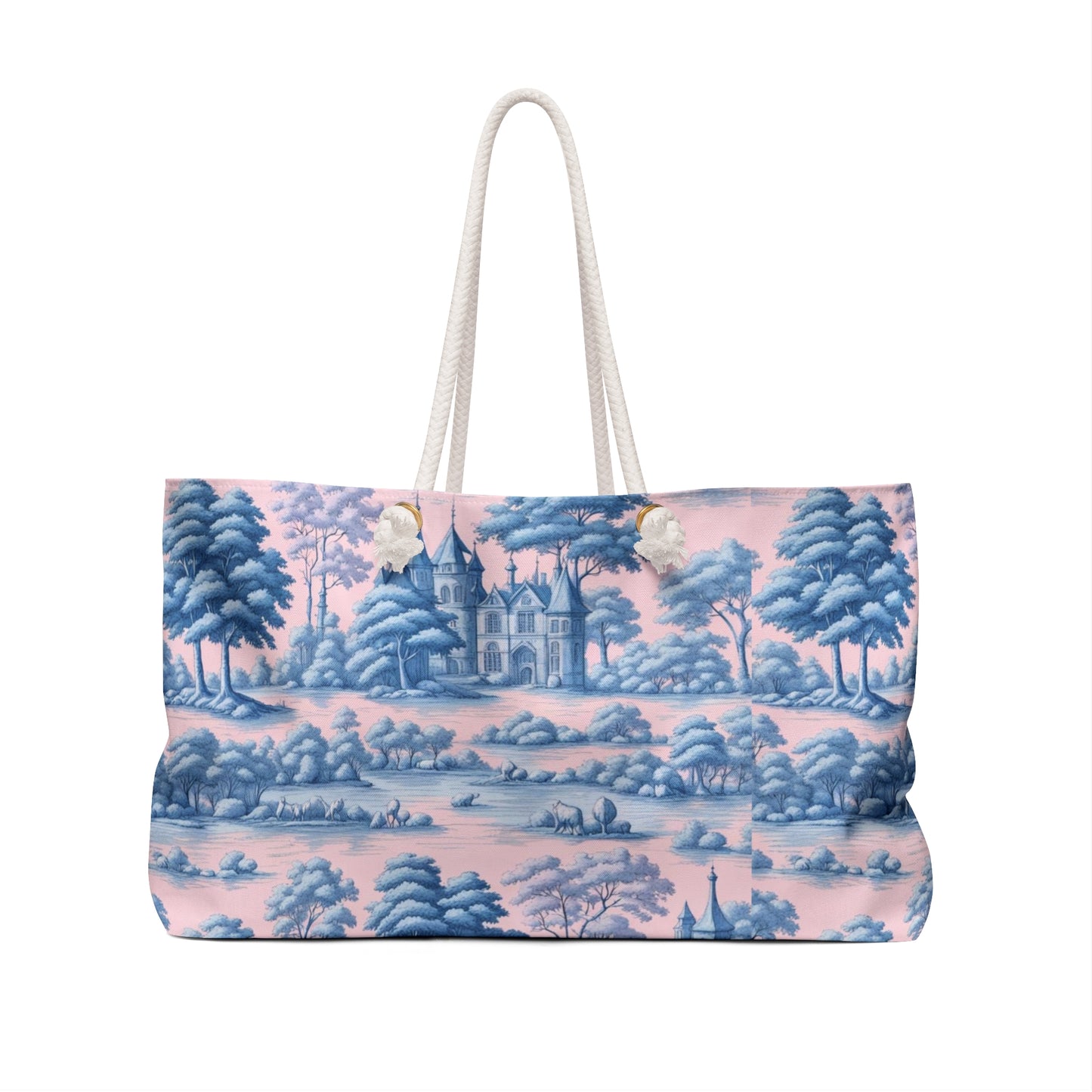 Custom Blue & Pink Toile de Jouy Weekender Tote Bag - Personalized Travel Carryall