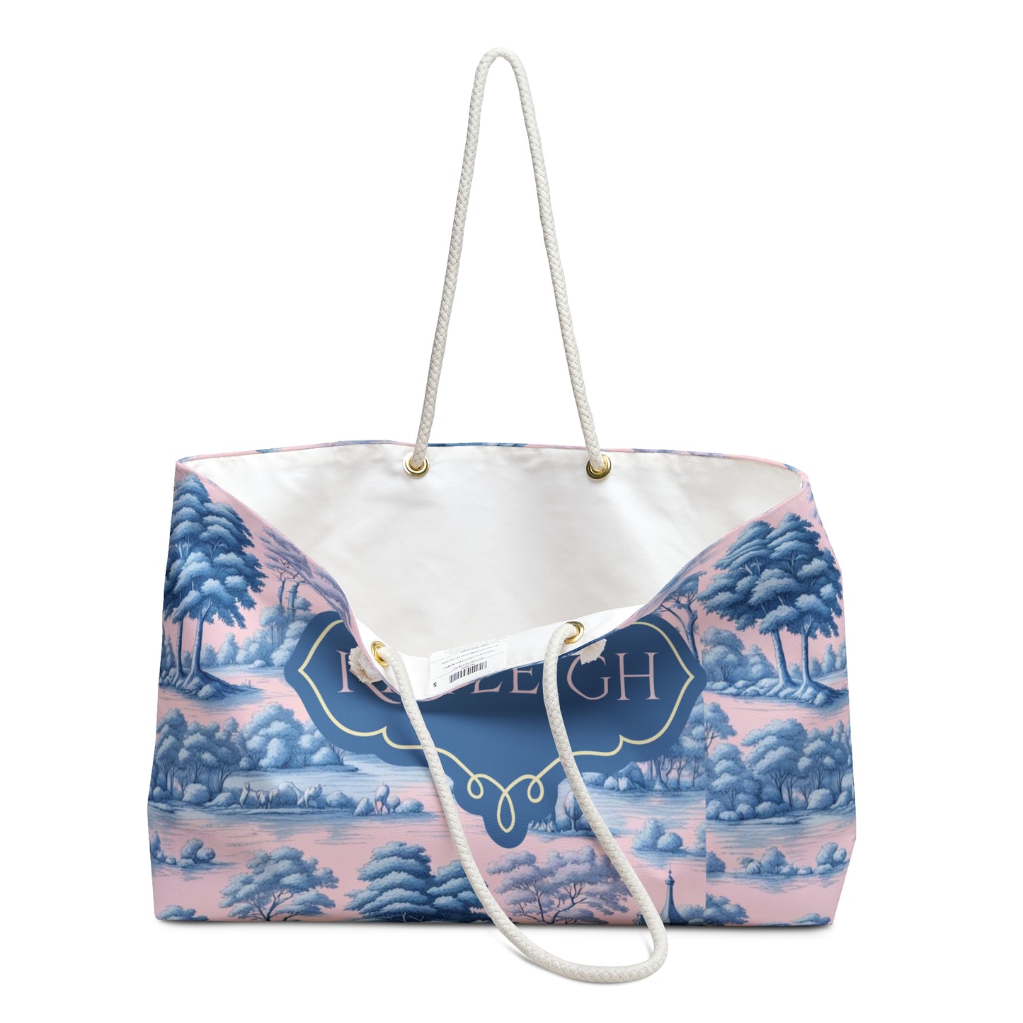 Custom Blue & Pink Toile de Jouy Weekender Tote Bag - Personalized Travel Carryall