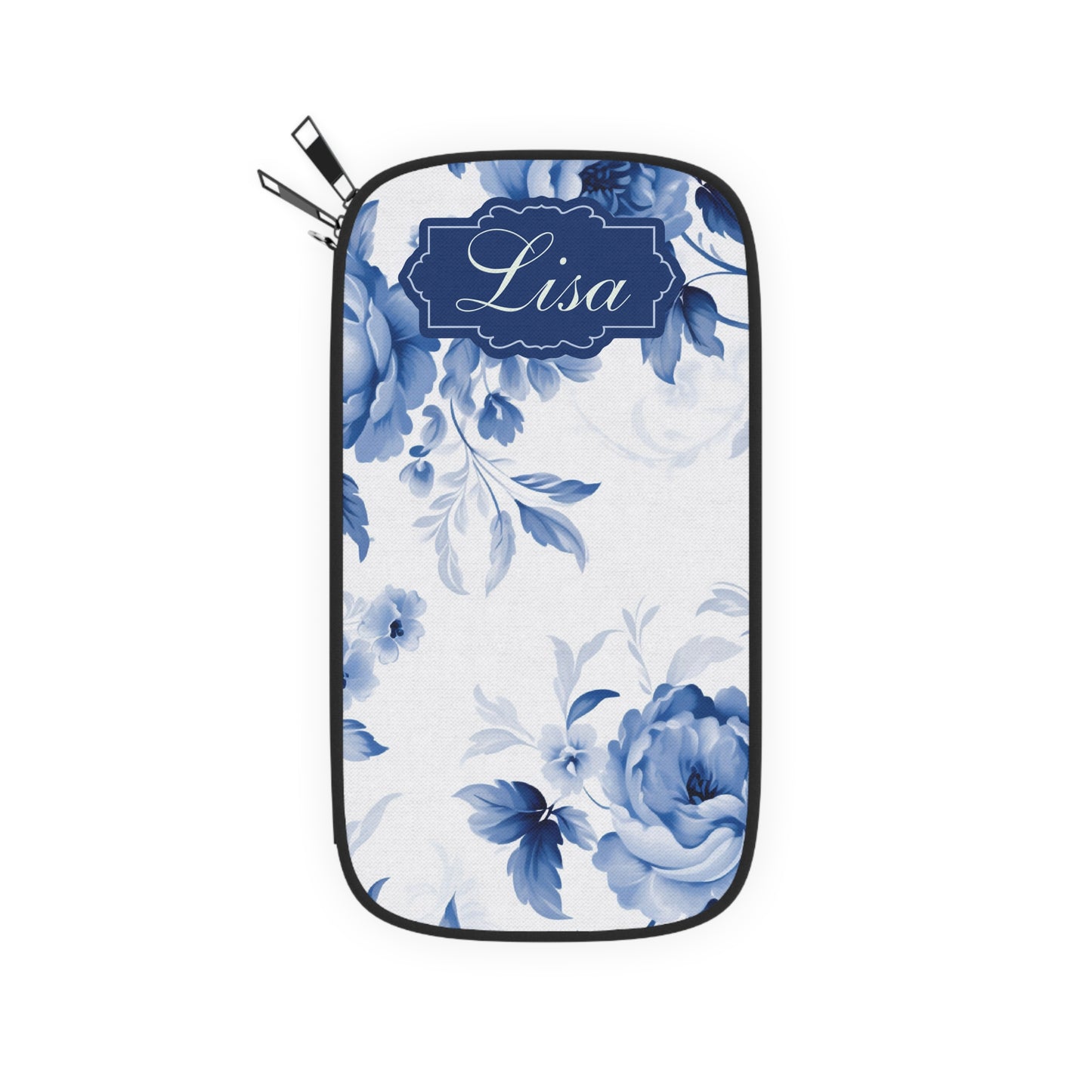 Passport Wallet: Blue Floral Toile Design