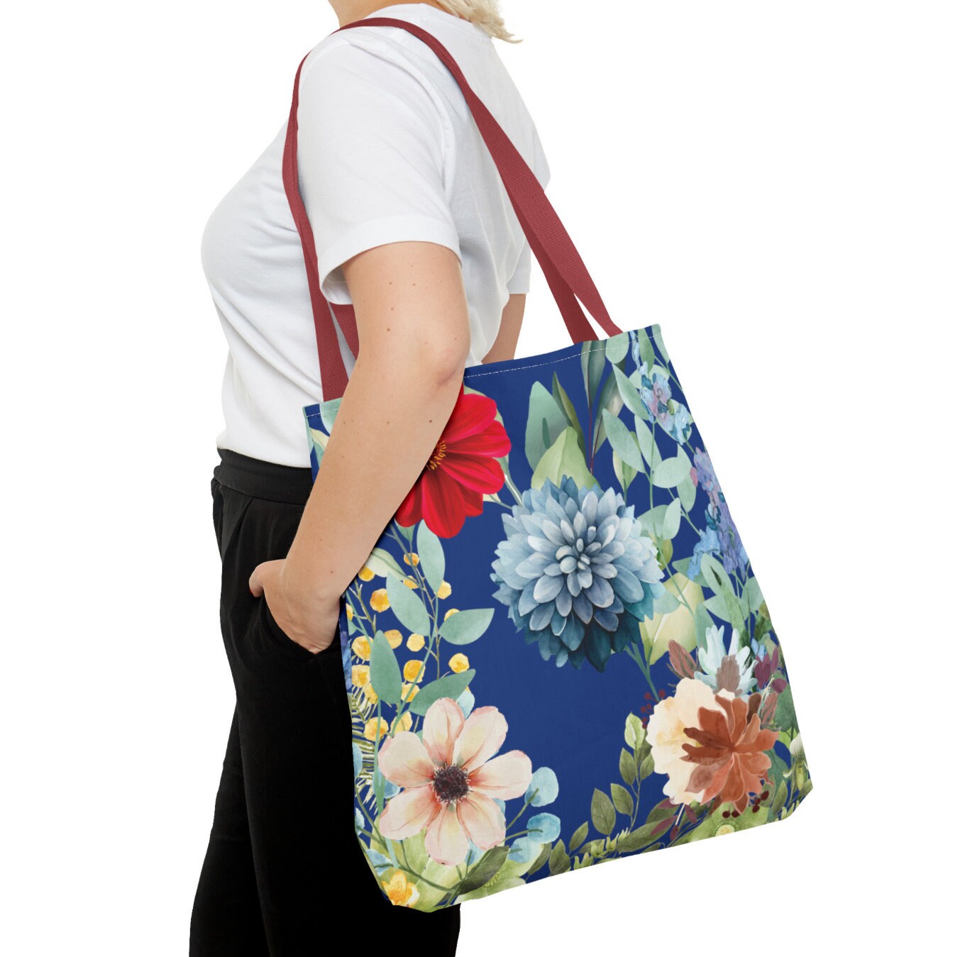 Floral Tote Bag for Women, Multicolor Shopping Bag with Flowers, Travel Tote Bag With Dahlias