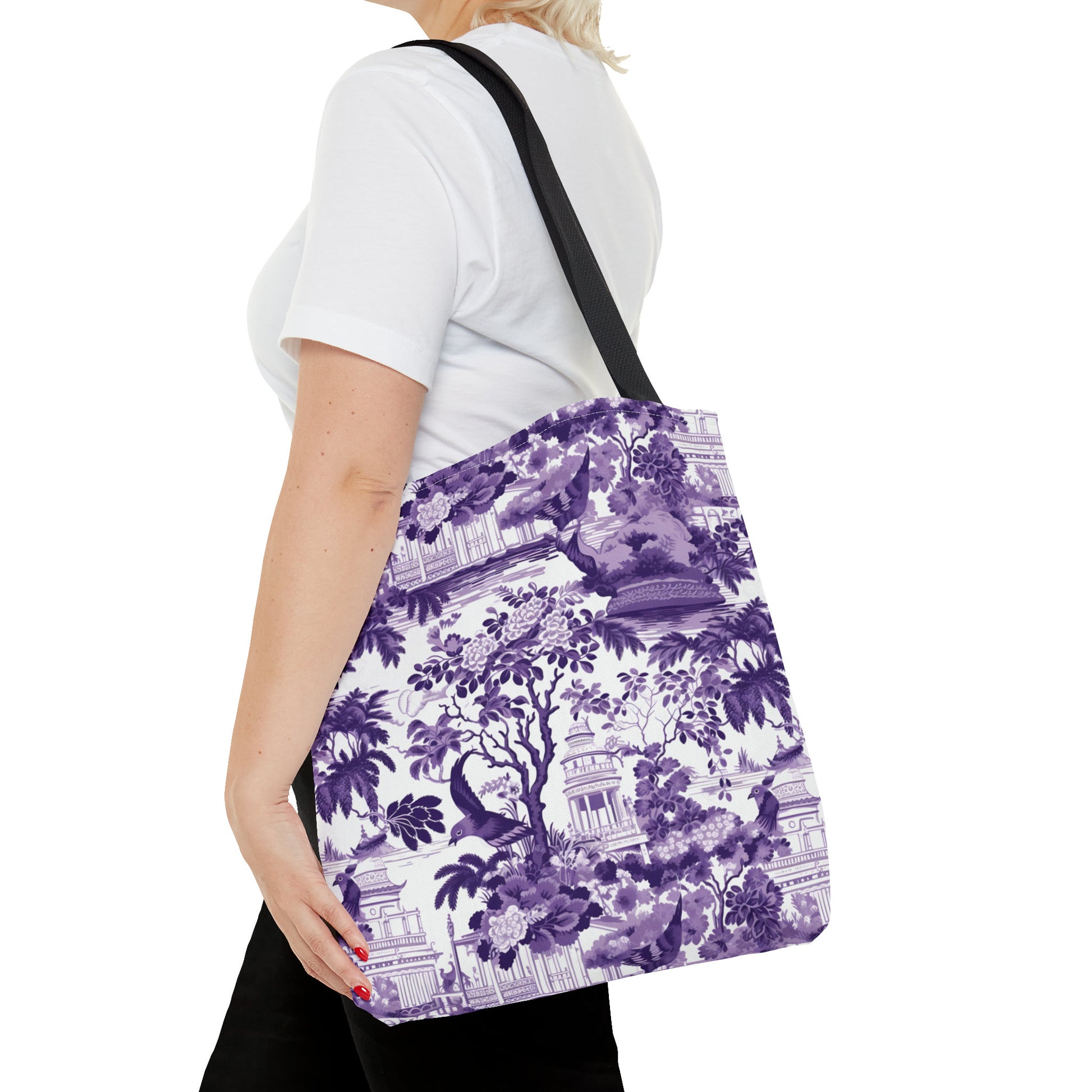 Pretty Chinoiserie Tote for Women | Purple Toile Shopping Bag for Ladies | Purple Floral Gift Her