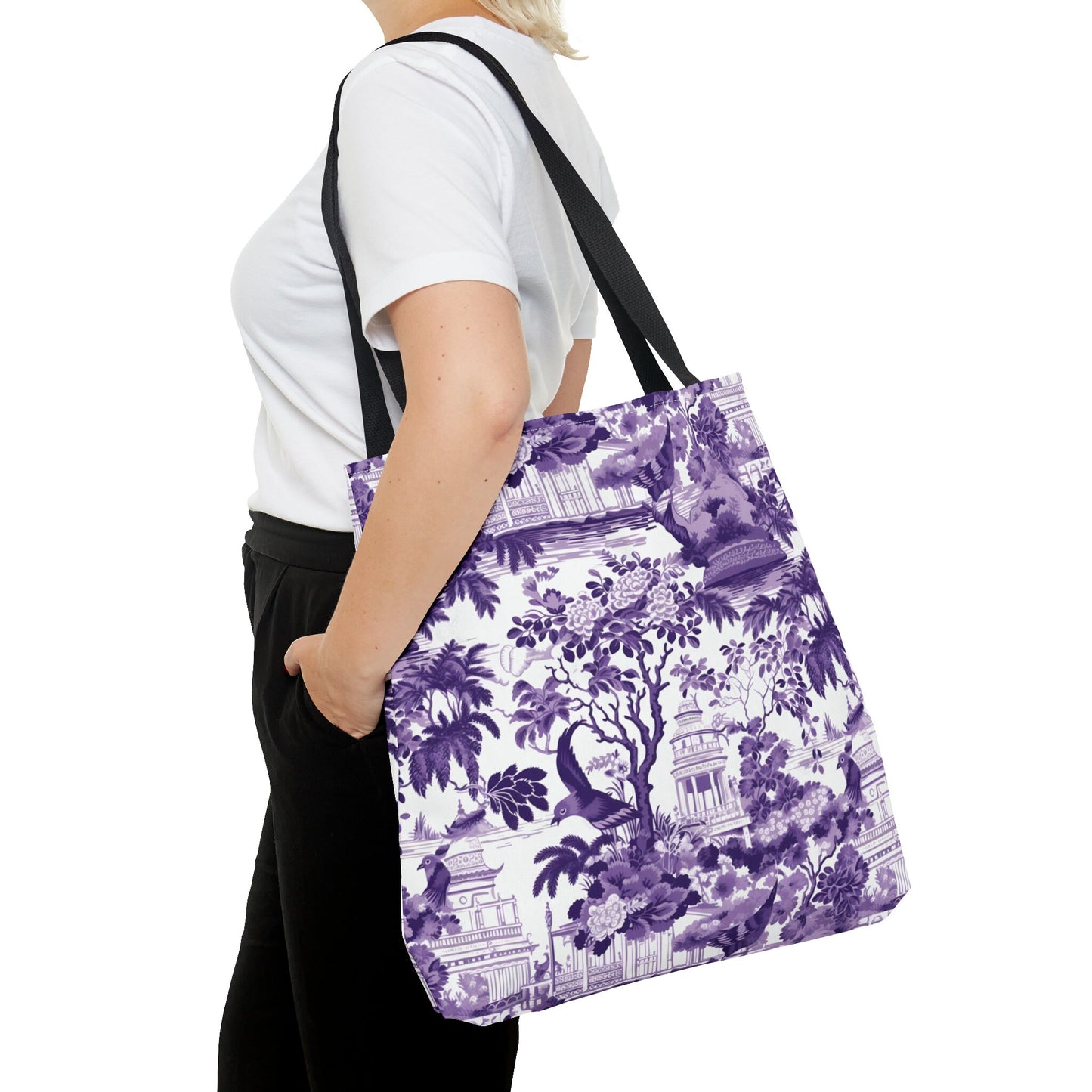 Pretty Chinoiserie Tote for Women | Purple Toile Shopping Bag for Ladies | Purple Floral Gift Her