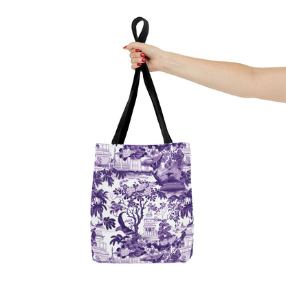 Pretty Chinoiserie Tote for Women | Purple Toile Shopping Bag for Ladies | Purple Floral Gift Her