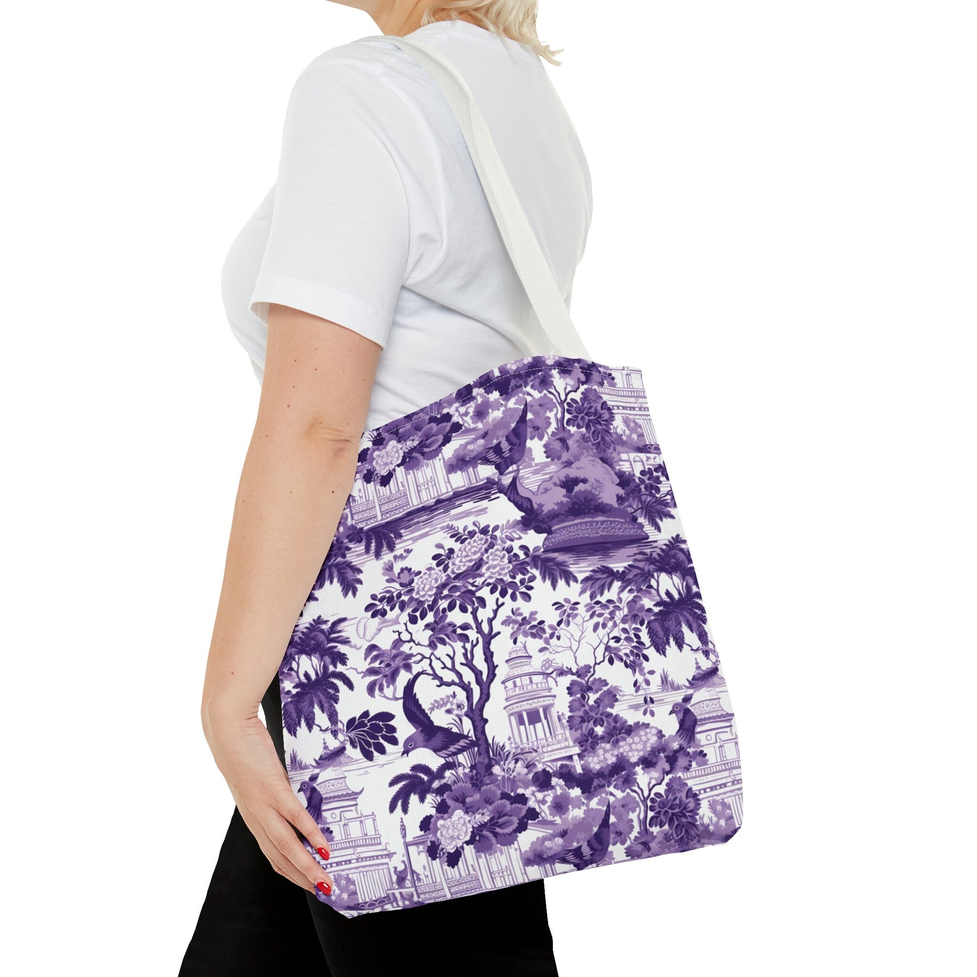 Pretty Chinoiserie Tote for Women | Purple Toile Shopping Bag for Ladies | Purple Floral Gift Her